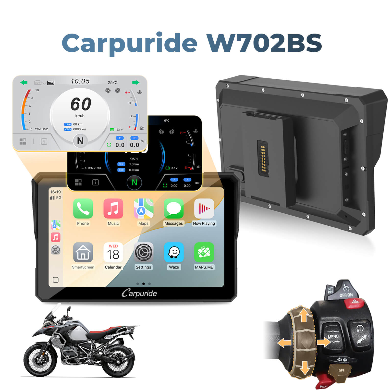 Carpuride W702BS/W502BS - BMW Motorcycle CarPlay with OEM Controller Integration product photo from Carpuride