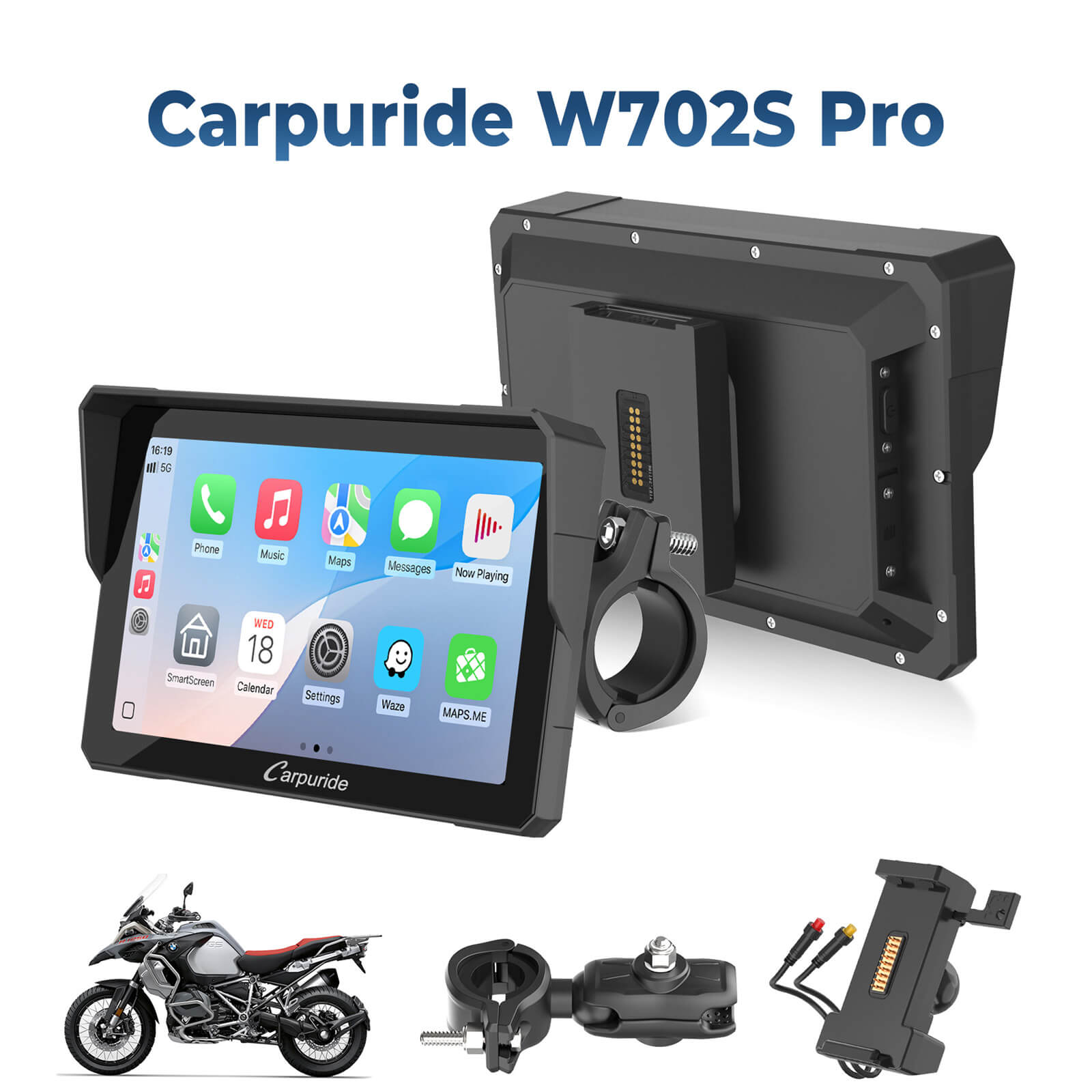 Carpuride W702S Pro/W502S Pro | Universal Motorcycle CarPlay with Optional TPMS & Plug-and-Play BM05 Bracket product photo from Carpuride